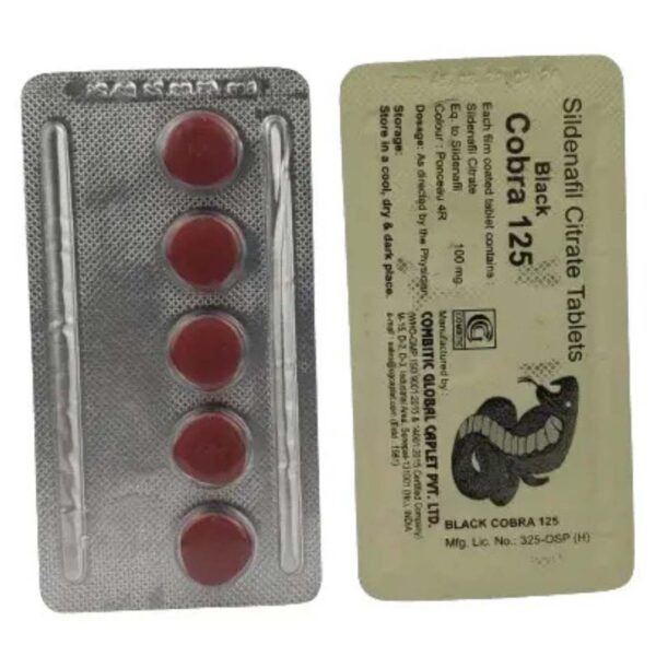 Black cobra 125Mg by Combitic Global Caplet Pvt Ltd (India). (20 Tablet) 5 Black cobra 125Mg by Combitic Global Caplet Pvt Ltd (India). (20 Tablet)
