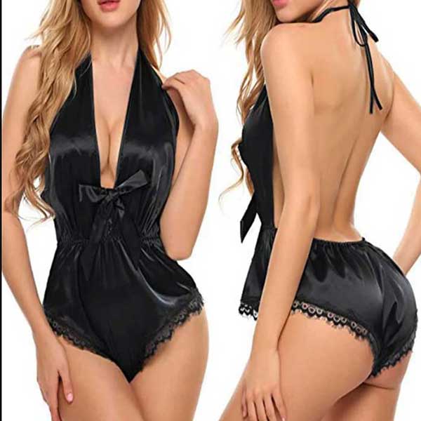 Black Silk Deep V Helter