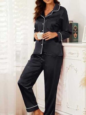 Black Full Sleave Silk Shirt and Trouser
