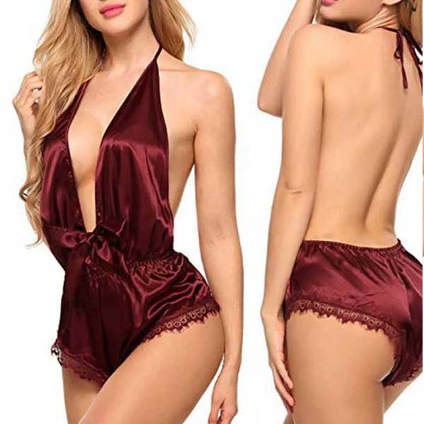 Mahroon Silk Deep V Helter