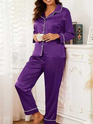 Purple Full Sleave Silk Shirt and Trouser