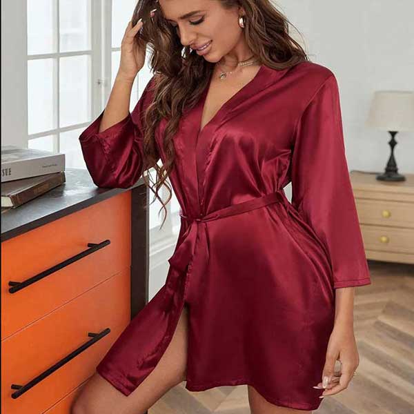 Mahroon Silk Open Front Gown Free Size 1 Mahroon Silk Open Front Gown Free Size