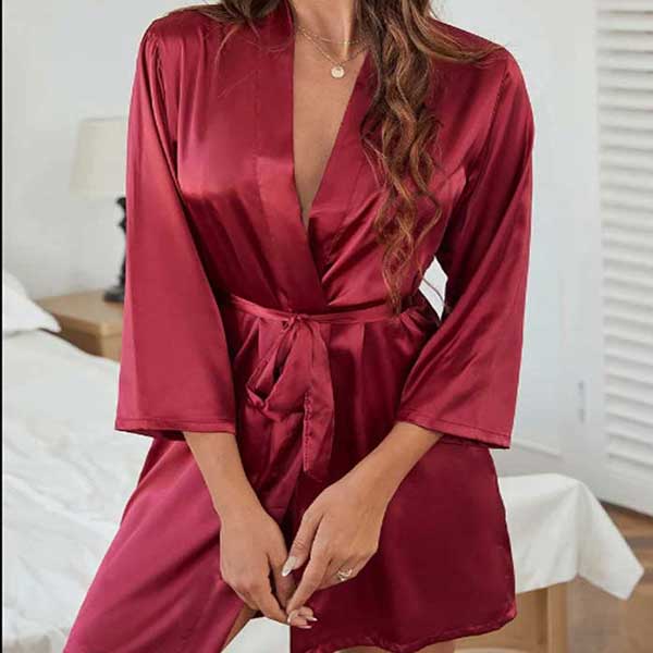 Mahroon Silk Open Front Gown Free Size 4 Mahroon Silk Open Front Gown Free Size