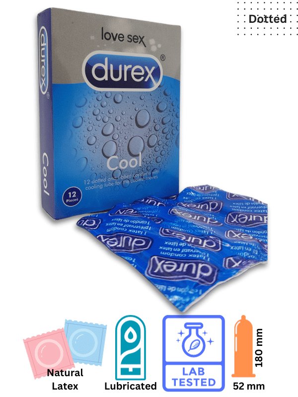 Durex Cool Condoms 12 Pieces - Dotted & Ribbed with Cooling Lube 1 Durex Cool Condoms 12 Pieces - Dotted & Ribbed with Cooling Lube