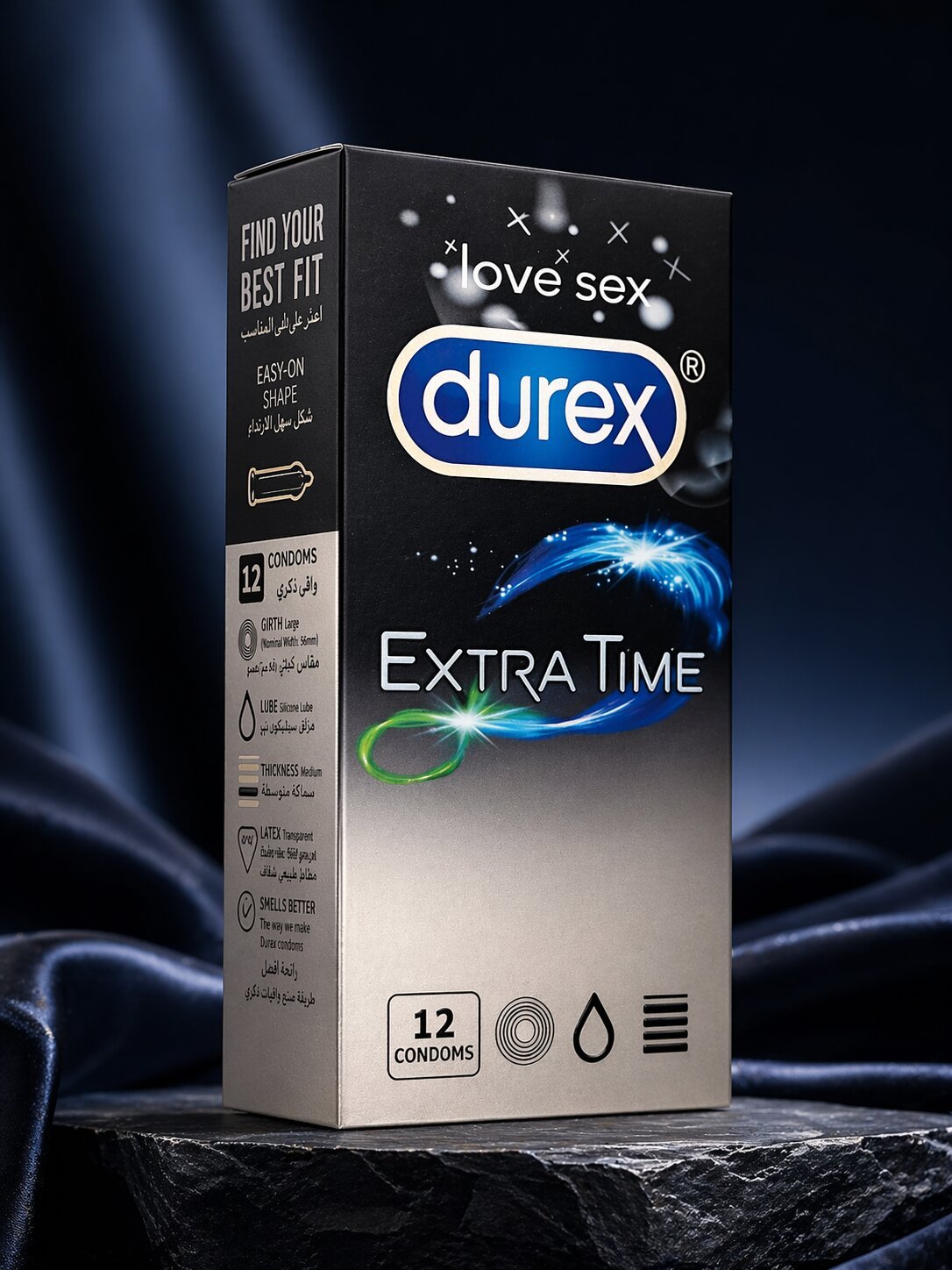 Durex Extra Time Condoms – Pack of 12 | Delay Condoms for Long-Lasting Performance