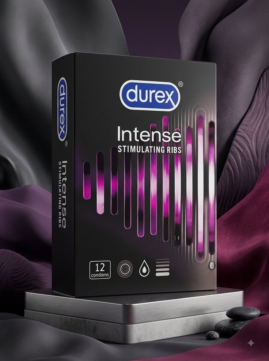Durex Intense Ribbed Condoms – 12 Pack | Ultra-Fine, Extra Lubricated