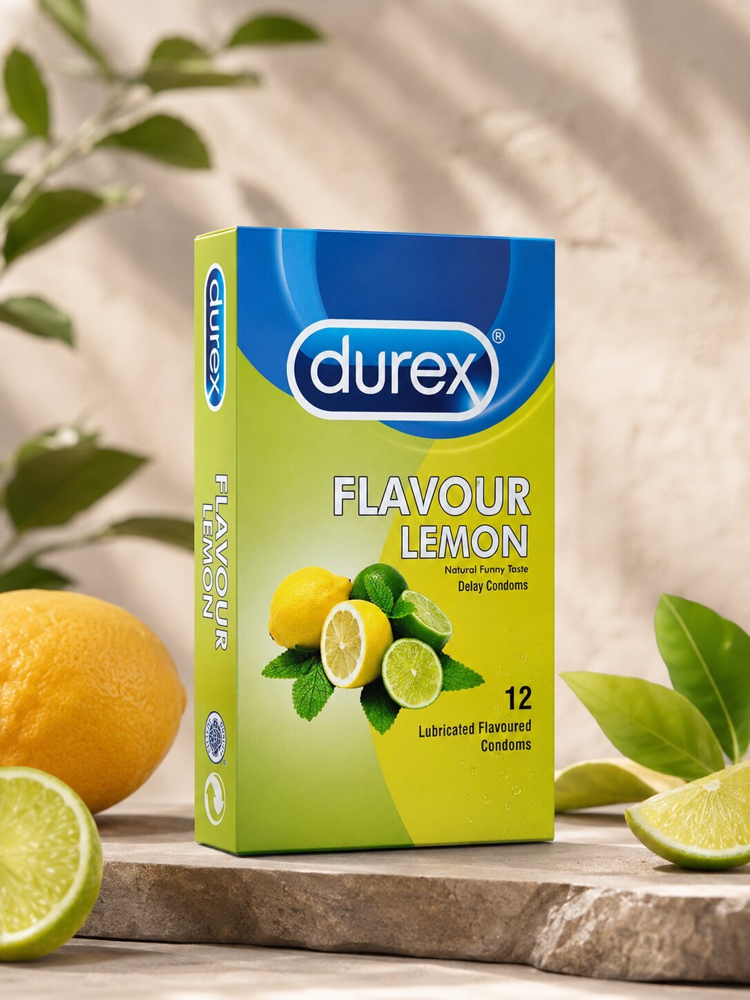 Durex Lemon Flavoured Condoms – Pack of 12 | Lubricated & Long-Lasting