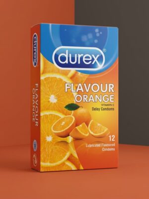 Durex Orange Flavoured Condoms – Pack of 12 | Lubricated, Natural Latex