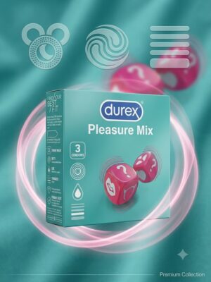 Durex Pleasure Mix Condoms – 3 Pack | Large Girth 64mm | Lubricated
