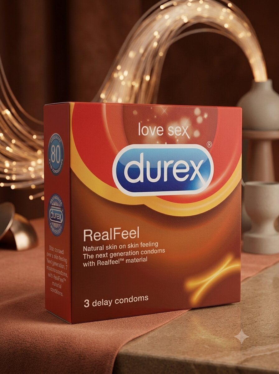 Durex Real Feel Condoms – Natural Skin Feeling – Extra Time Delay | Pack of 3