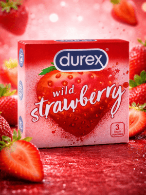 Durex Strawberry Flavored Condoms - 3 Premium Latex Condoms with Sweet Scent
