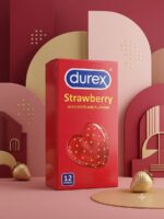 Durex Strawberry Flavored Dotted Condoms – 12 Pack | Flavored & Lubricated