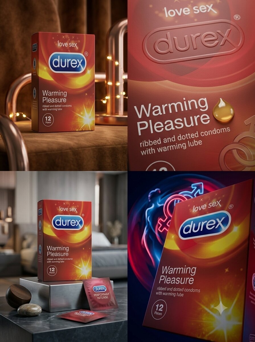 Durex Warming Pleasure Condoms – Dotted & Ribbed with Warming Lubricant (Pack of 12)