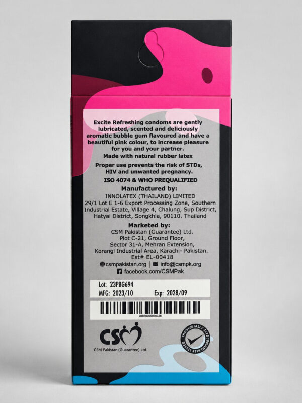 Excite Bubblegum Flavored Condoms – Scented, Lubricated | 18 Pack (6 x 3) 2 Excite Bubblegum Flavored Condoms – Scented, Lubricated | 18 Pack (6 x 3)