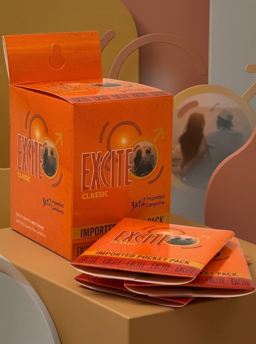 Excite Classic Condoms – Pack of 36 (12 x 3) | Premium Latex Condoms