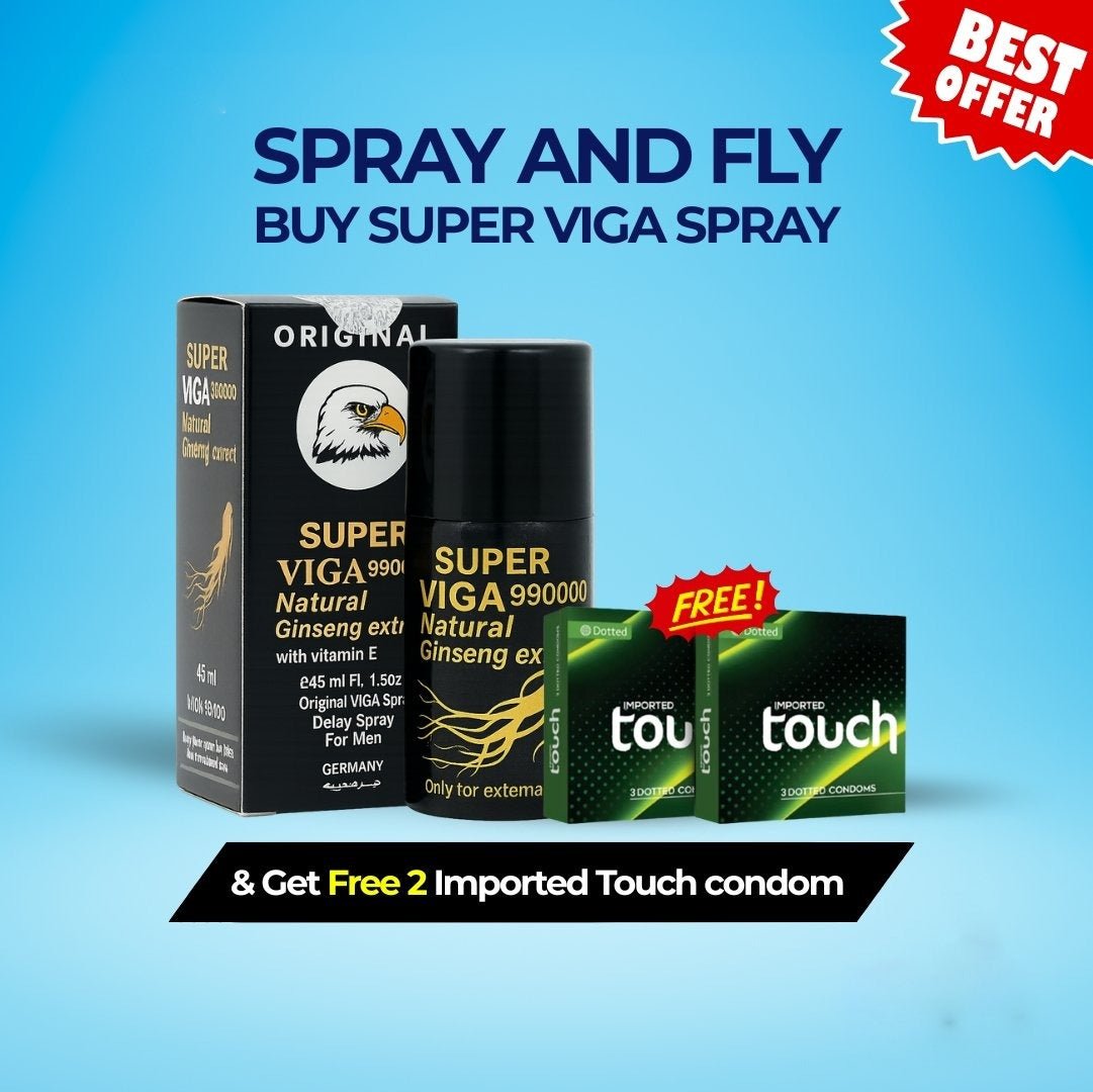 Hot Deal – Viga Ginseng Delay Spray – Get 2 FREE Touch Dotted Condom Packs