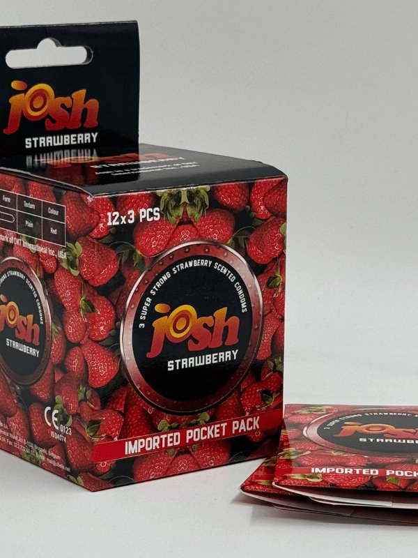 Josh Strawberry Flavored Condoms – 36 Pack for Enhanced Pleasure