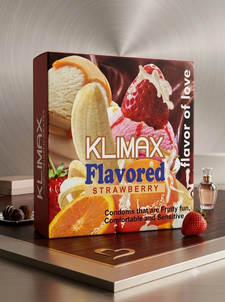 Klimax Strawberry Flavored Condoms – 3 Pack | Smooth Latex