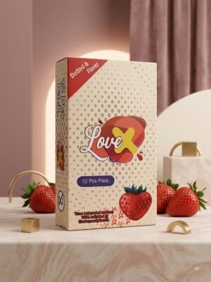 Love X Strawberry Flavored Dotted Condoms – 12 Pack | Natural Rubber Latex