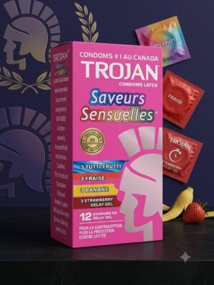 Trojan Flavored Condoms – Tutti Frutti, Strawberry & Banana | 12 Pack