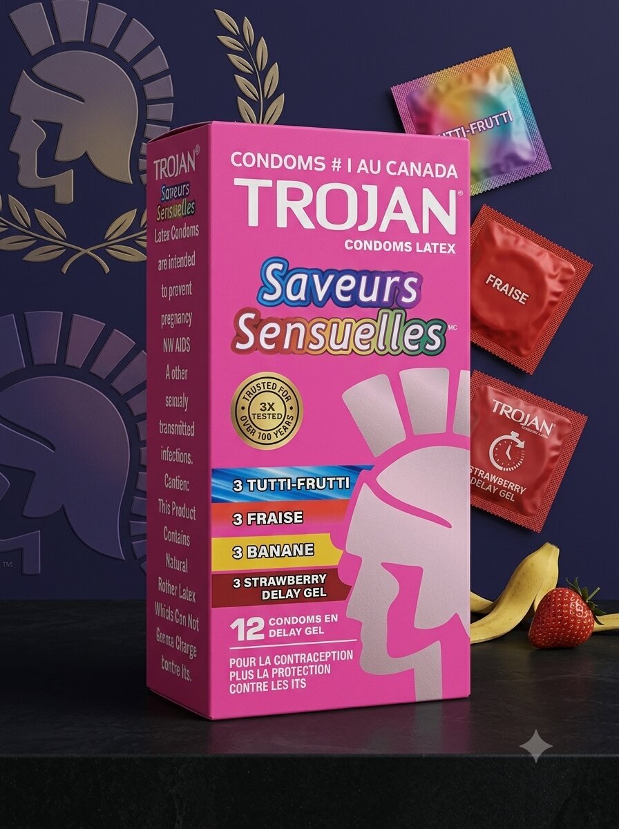 Trojan Flavored Condoms – Tutti Frutti, Strawberry & Banana | 12 Pack