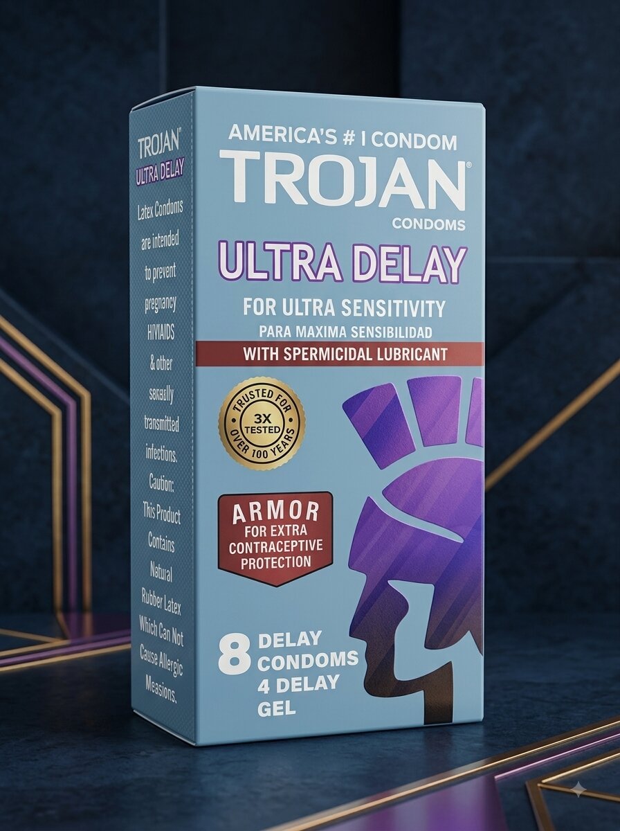 Trojan Ultra Delay Condoms – 12 Pack | Latex, Lubricated & Spermicidal