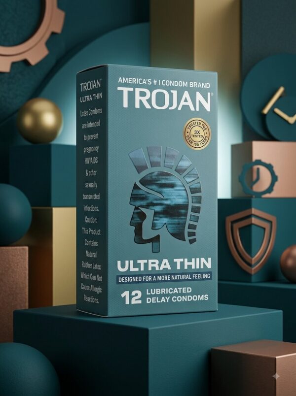 Trojan Ultra Thin Condoms – 12 Lubricated Delay Latex Condoms