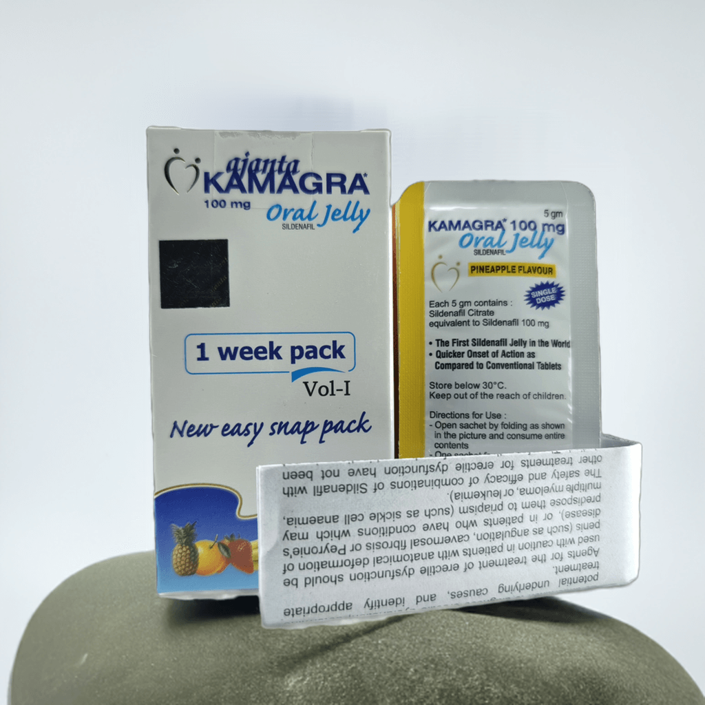 Kamagra Oral Jelly 100mg by Ajanta Pharma – Flavored 7 Sachets
