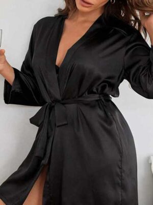 Black Silk Open Front Gown Free Size