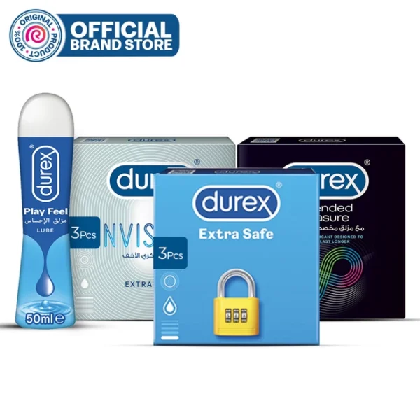 Durex Pleasure Pack: Invisible, Extended & Extra Safe Condoms + Tingle Lube in Pakistan