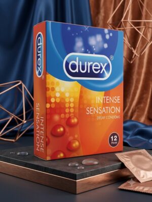 Durex Intense Sensation Condoms – 12 Delay Condoms with Benzocaine Lubricant