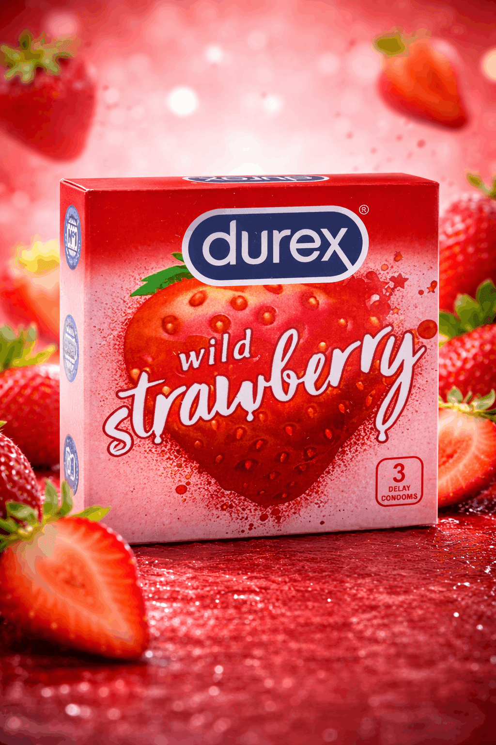 Durex Strawberry Flavored Condoms - 3 Premium Latex Condoms with Sweet Scent